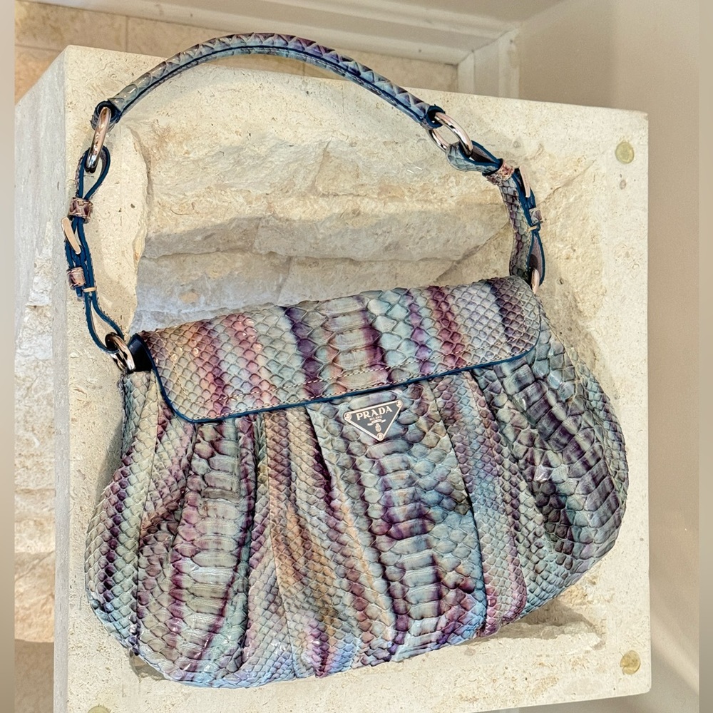 Authentic Prada Python turquoise leather shoulder bag